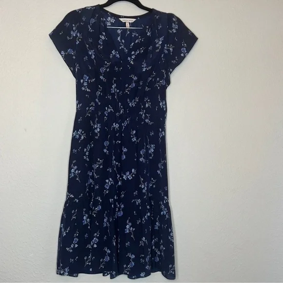 Rebecca Taylor Francine Dress Navy Blue Silk Floral Romantic Summer Whimsical 2 - Picture 2 of 9